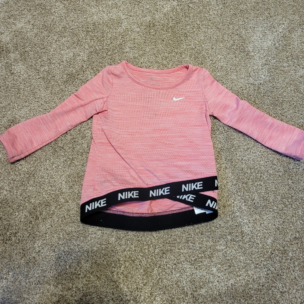Nike Kids Pink Long Sleeve Tee with Black Trim